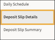 Report menu with yellow highlight box around the Deposit Slip Details option.